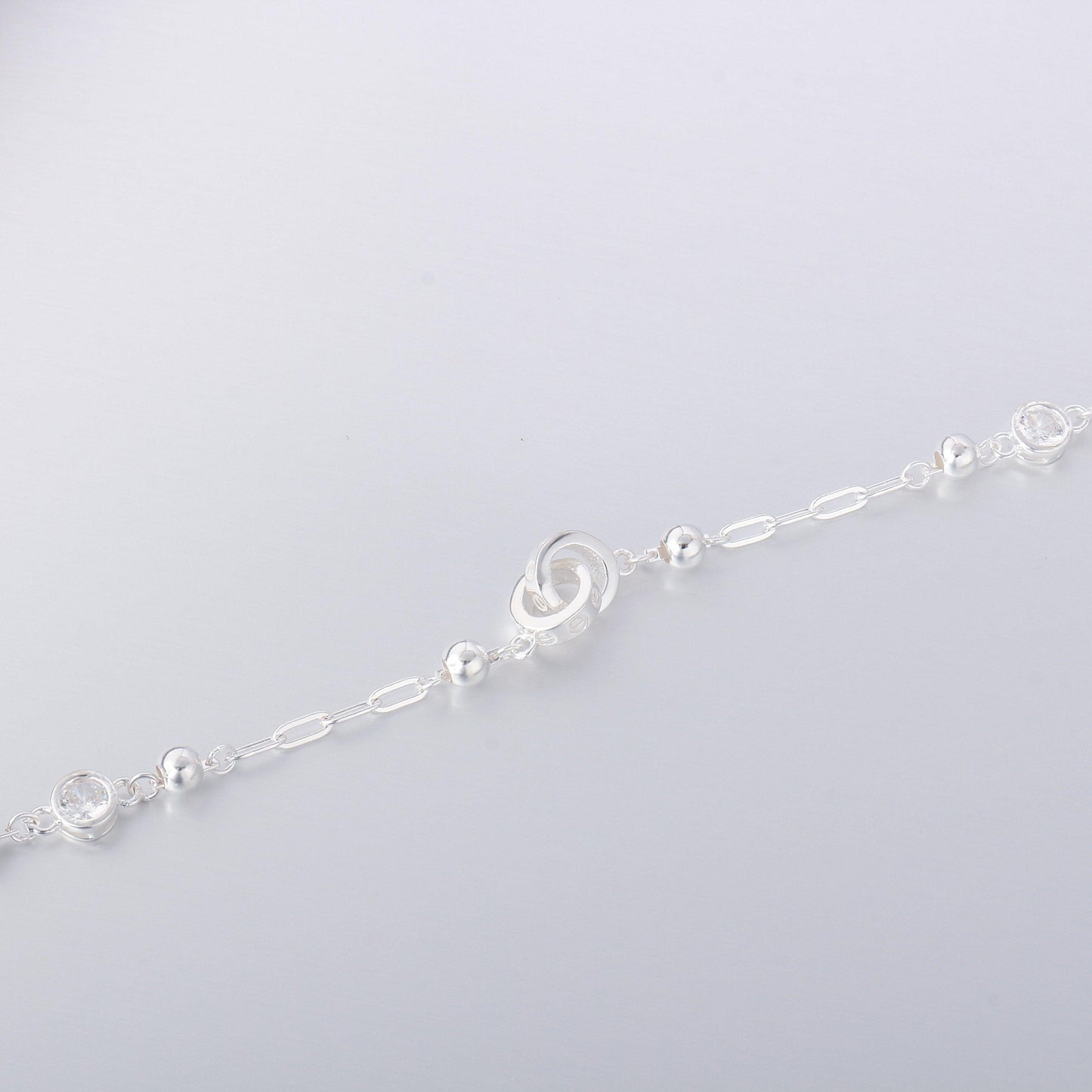 005-S925 silver white zircon women's double circular minimalist bracelet