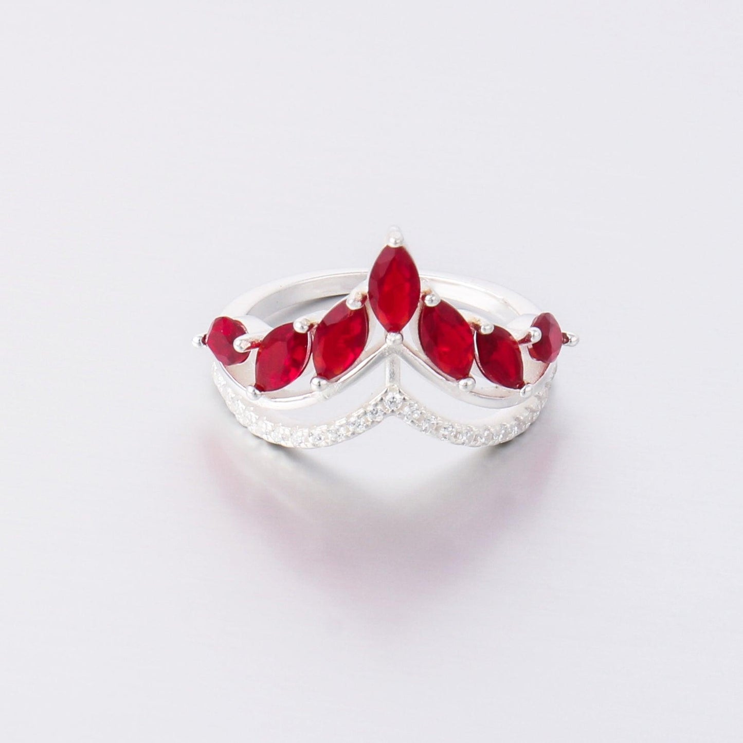 007-S925 Silver Ruby Zircon Women's Crown Ring