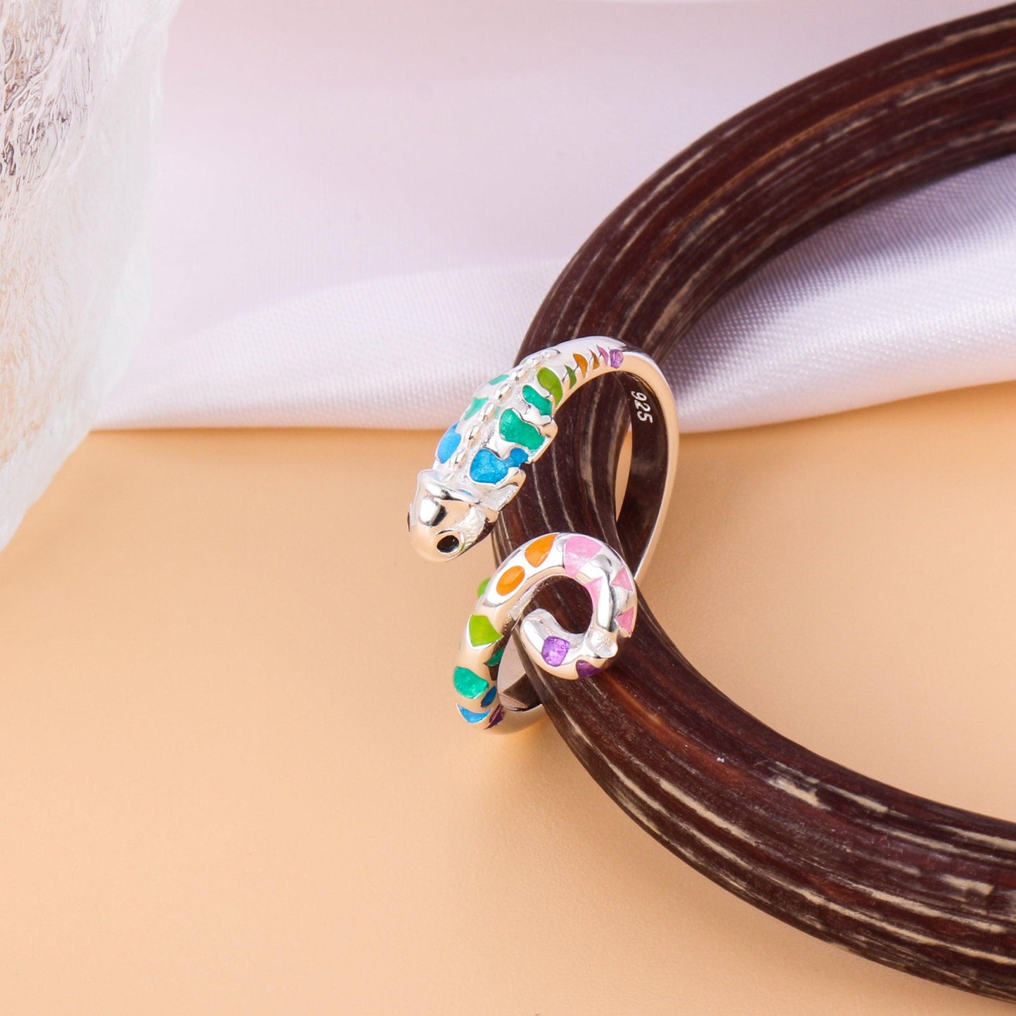 020-S925 silver enamel chameleon funny ring