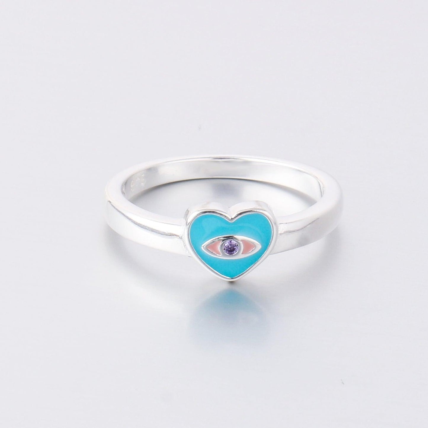 023-Infinite Charm: S925 Silver Blue Enamel Love Devil's Eye Ring