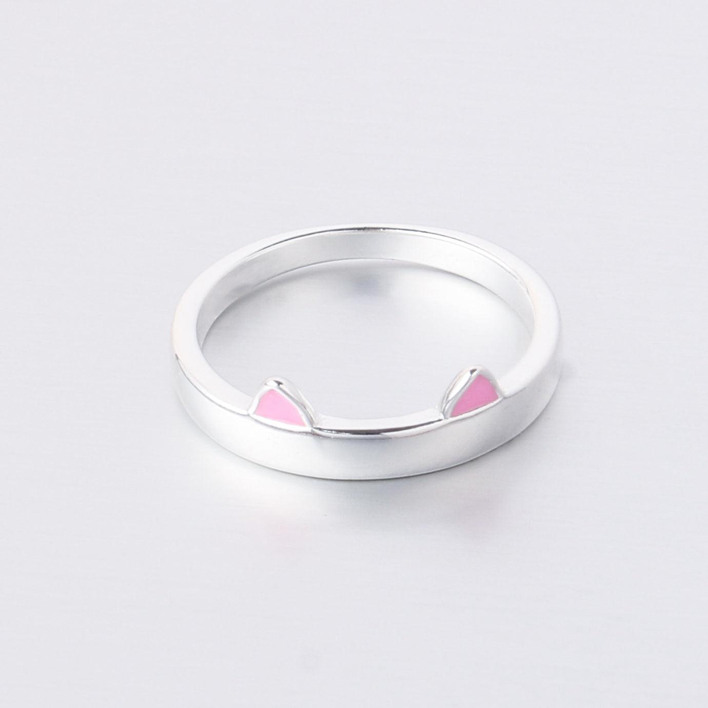 028-S925 Silver Pink Cat's ears Ring: Cute, Interesting and Simple Beauty