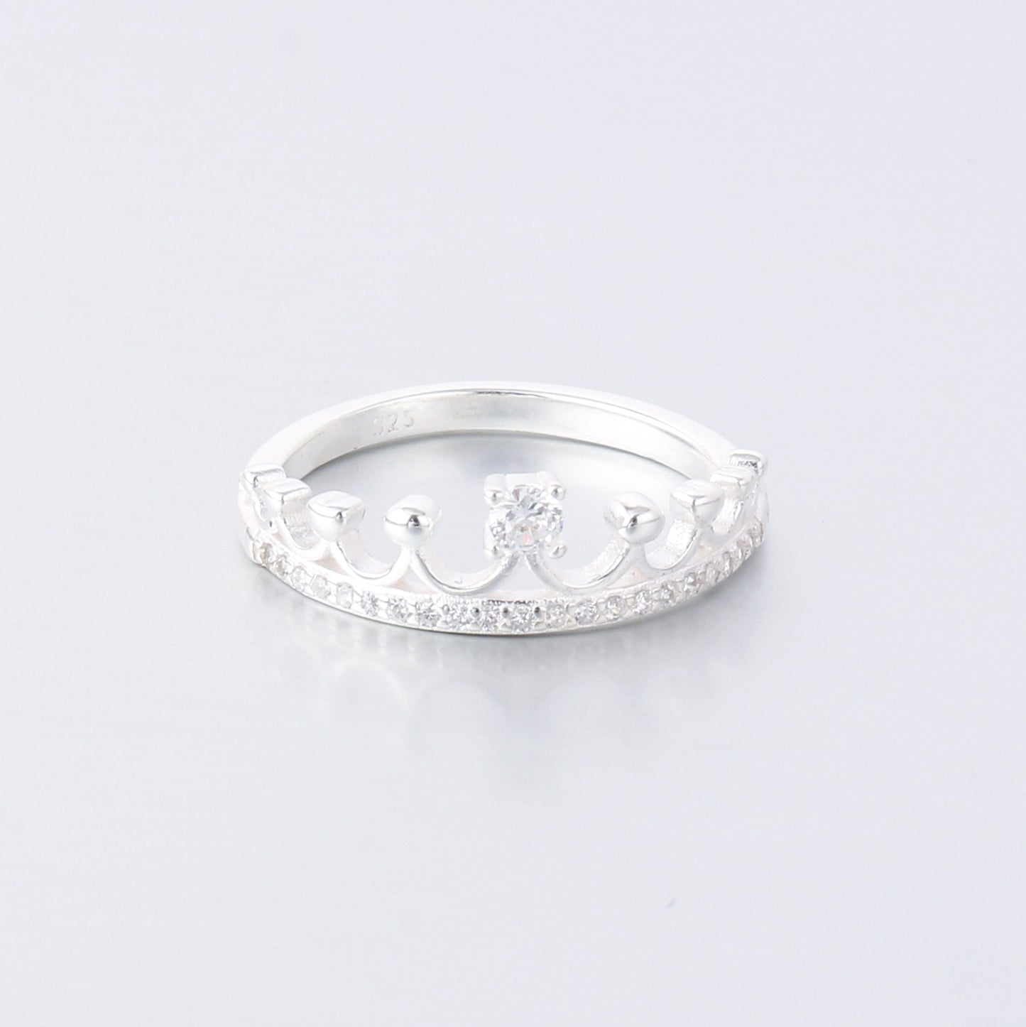 029-S925 silver white zircon simple crown shaped ring