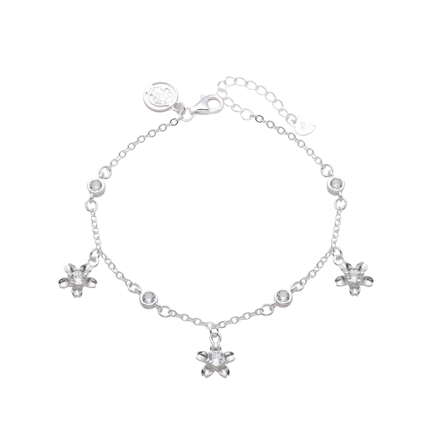 034-S925 Silver Zircon Flower Women's Bracelet
