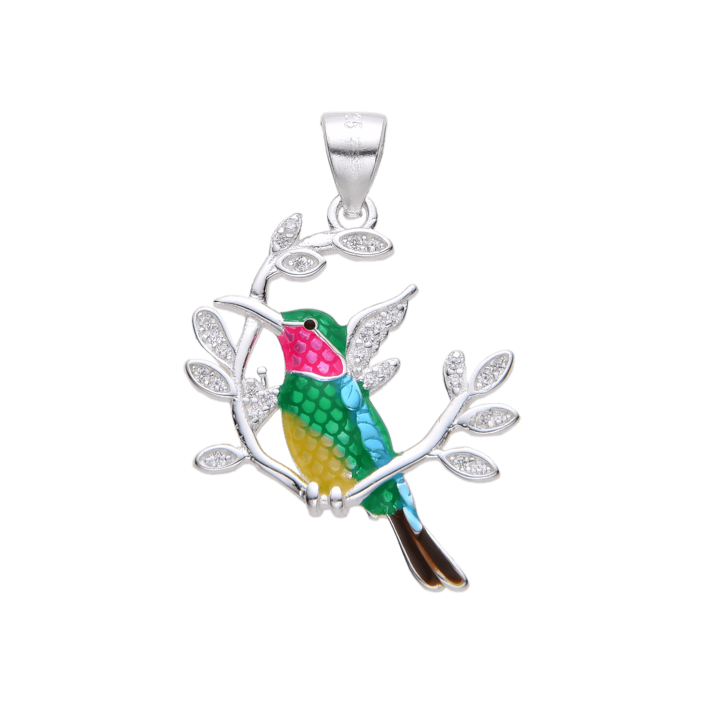 S925 Silver Hummingbird Branch Pendant