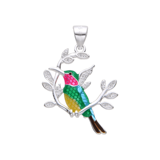 S925 Silver Hummingbird Branch Pendant