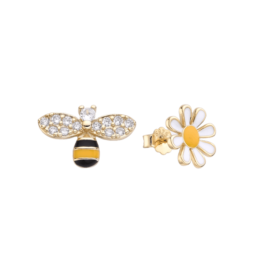 S925 Silver Bee and Flower-Inspired Earring