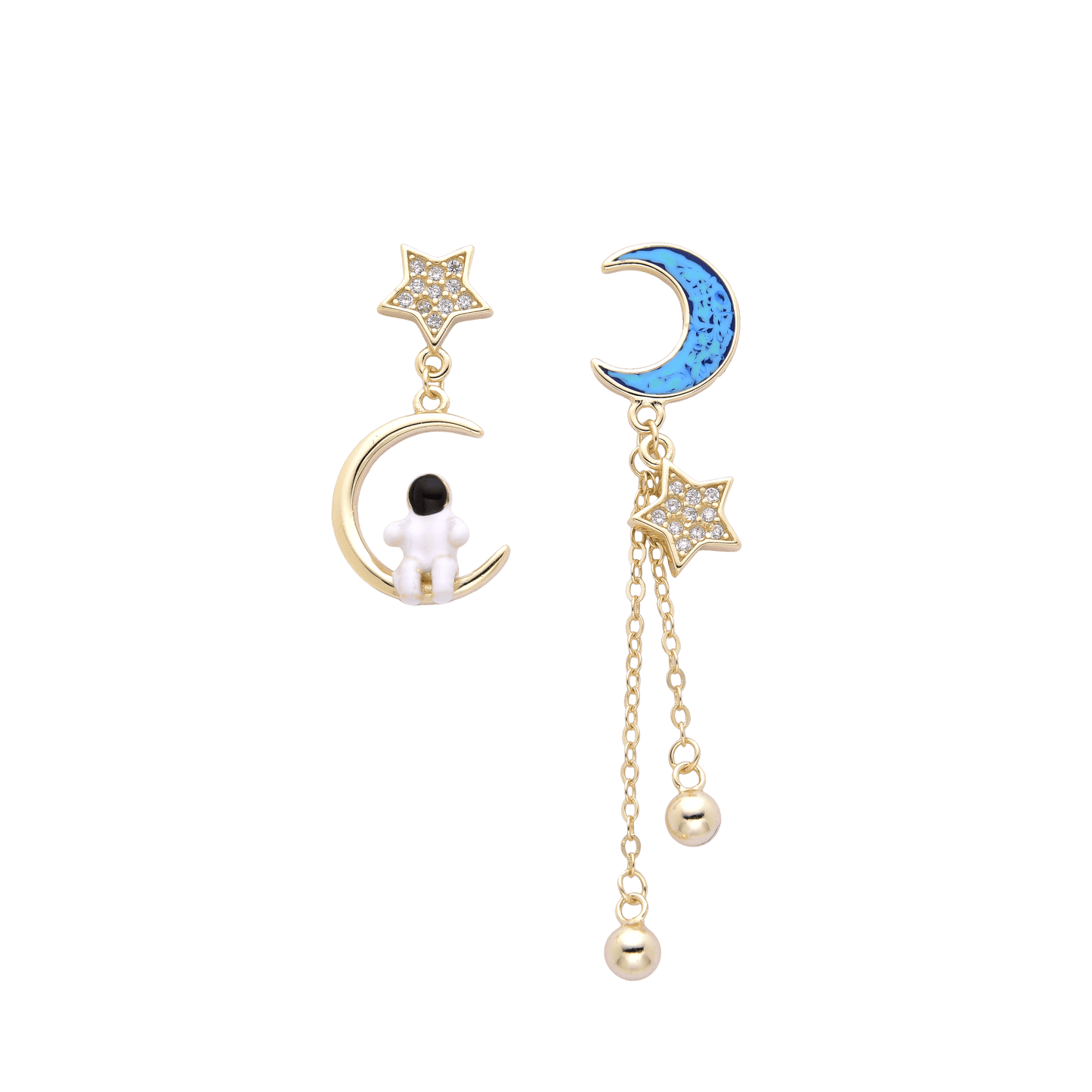 S925 Silver White Zircon Astronaut and Star Moon Earring