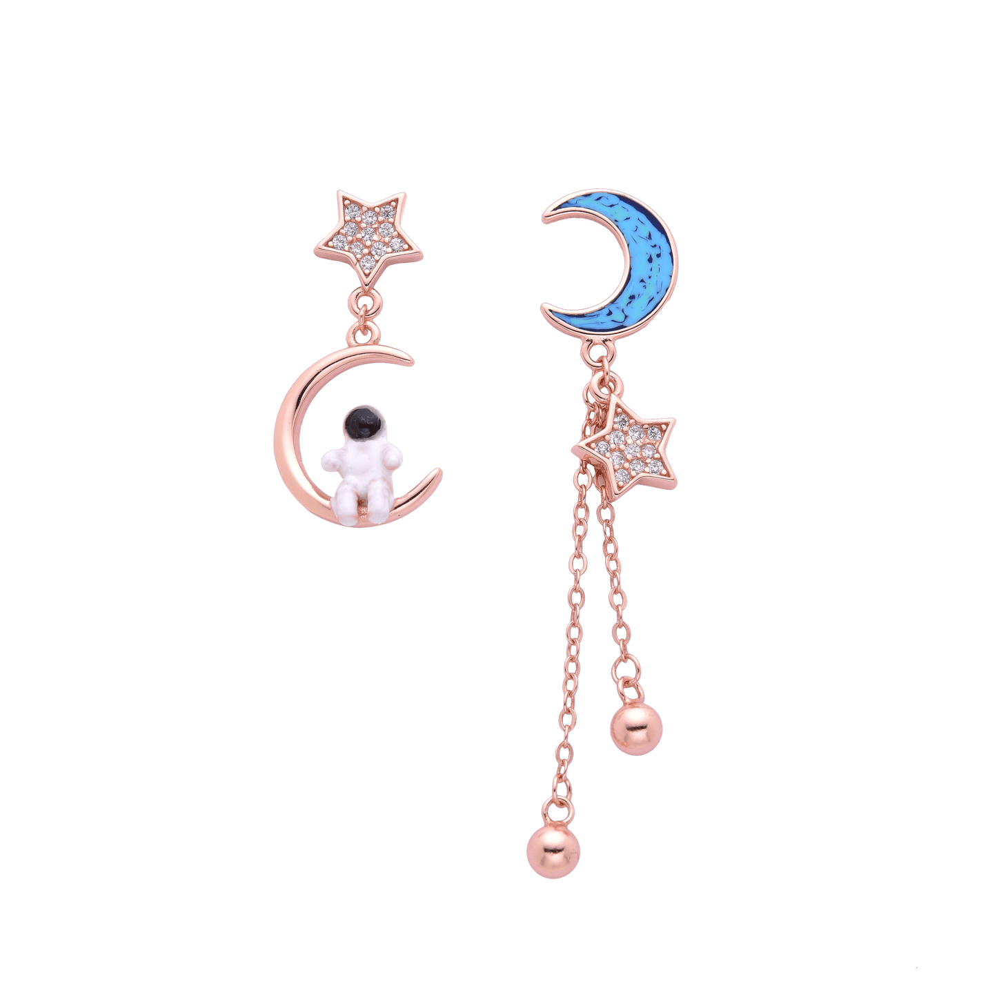 S925 Silver White Zircon Astronaut and Star Moon Earring