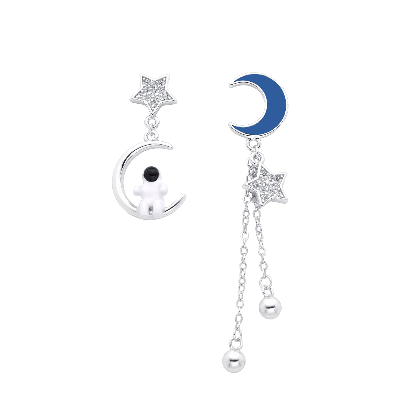 S925 Silver White Zircon Astronaut and Star Moon Earring