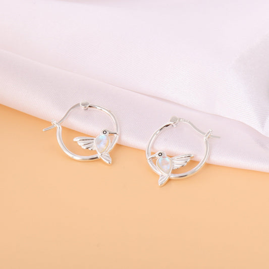 001-S925 Silver Glass Stone Hummingbird Earring