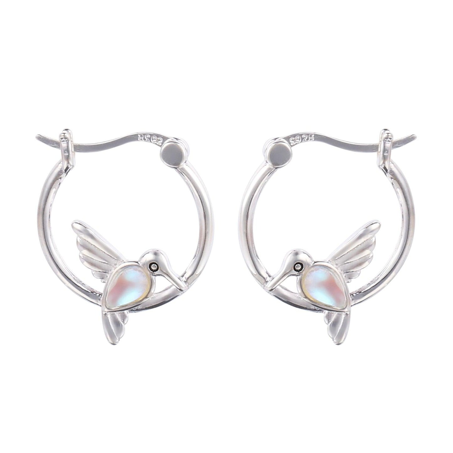 001-S925 Silver Glass Stone Hummingbird Earring