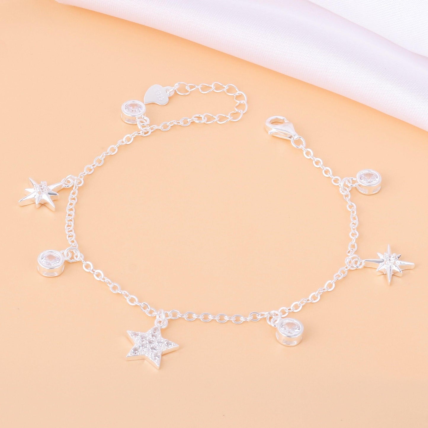 003-S925 Silver White Zircon North Star Minimalist Women's Bracelet-For_Business