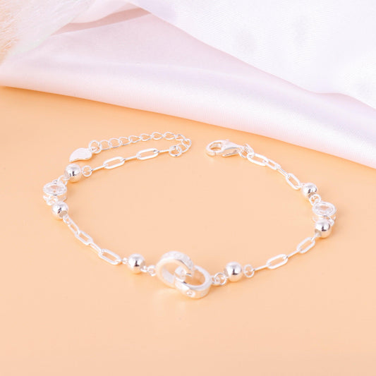 005-S925 silver white zircon women's double circular minimalist bracelet