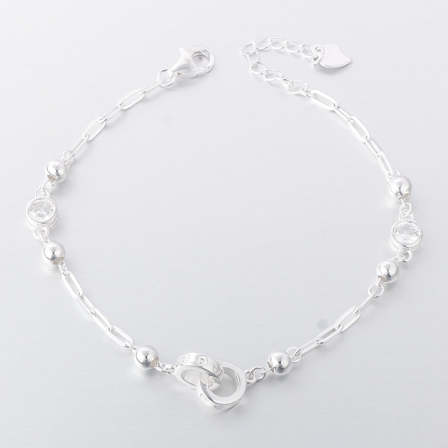 005-S925 silver white zircon women's double circular minimalist bracelet
