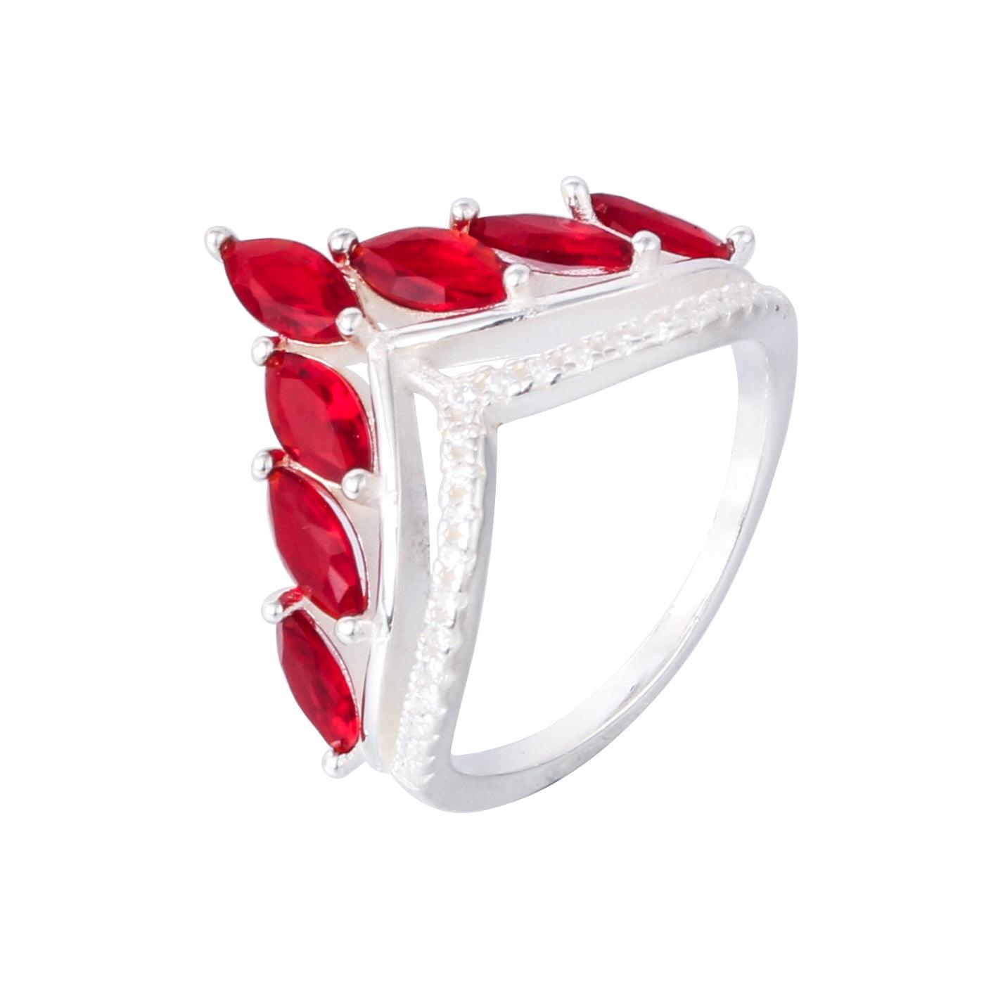 007-S925 Silver Ruby Zircon Women's Crown Ring