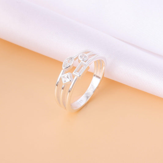 008-S925 silver white zircon geometric ring