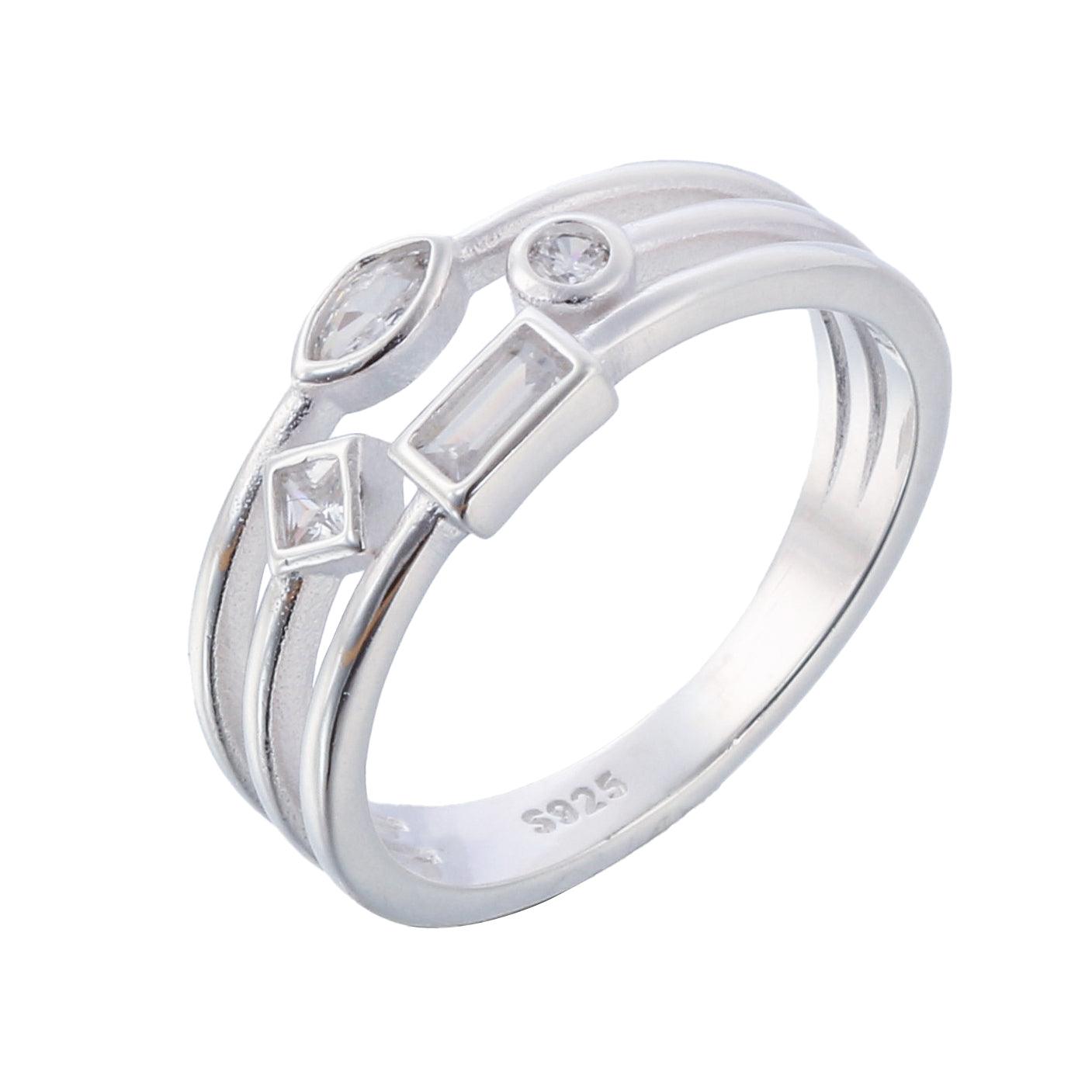 008-S925 silver white zircon geometric ring