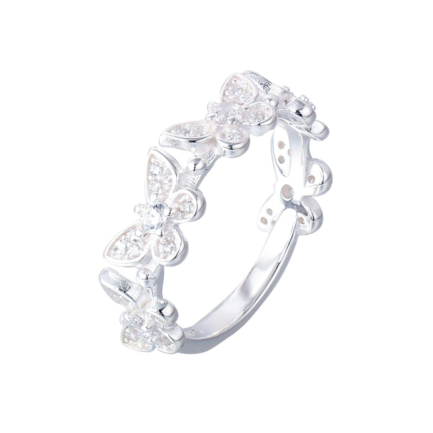 009-S925 Silver White Zircon Butterfly Women's Ring