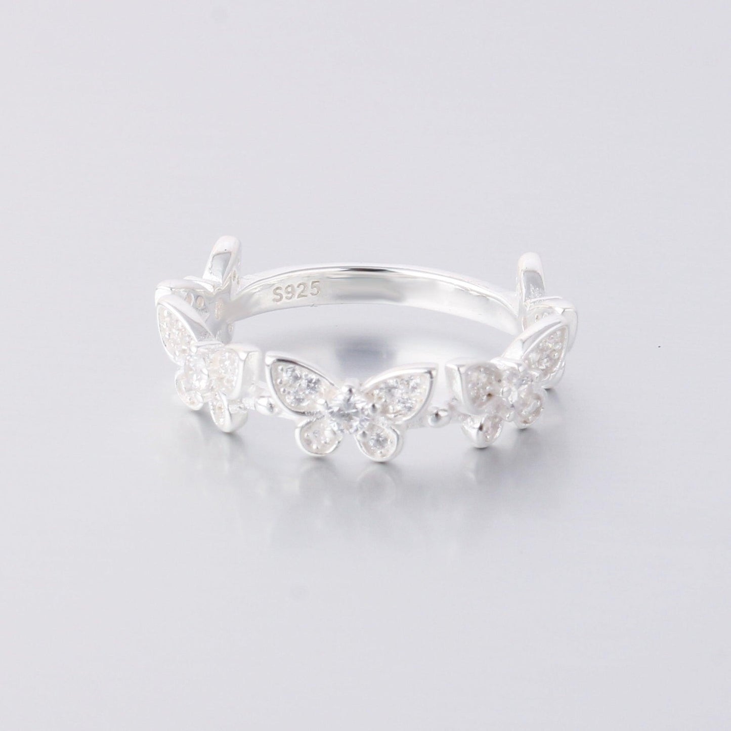 009-S925 Silver White Zircon Butterfly Women's Ring