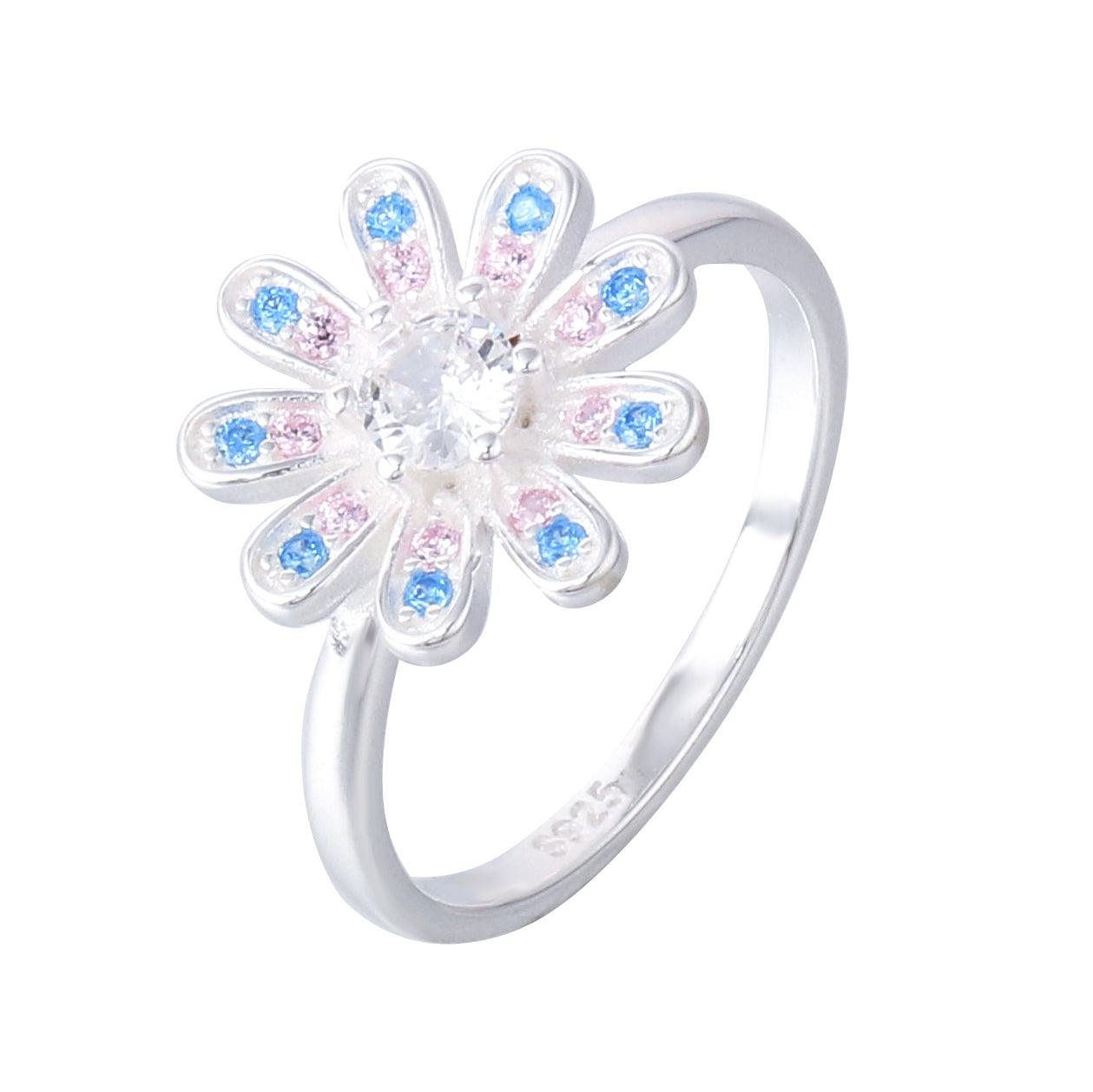 013-S925 Silver Color Zircon Women's Flower Ring