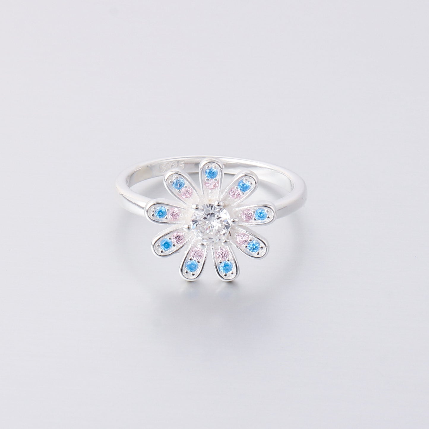 013-S925 Silver Color Zircon Women's Flower Ring