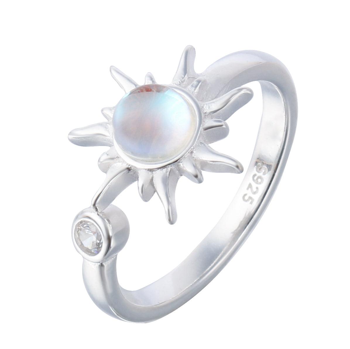 014-S925 Silver Transparent Glass Stone Sun Ring