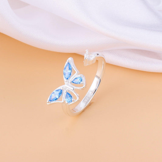 041-S925 Silver Blue Zircon Butterfly Ring