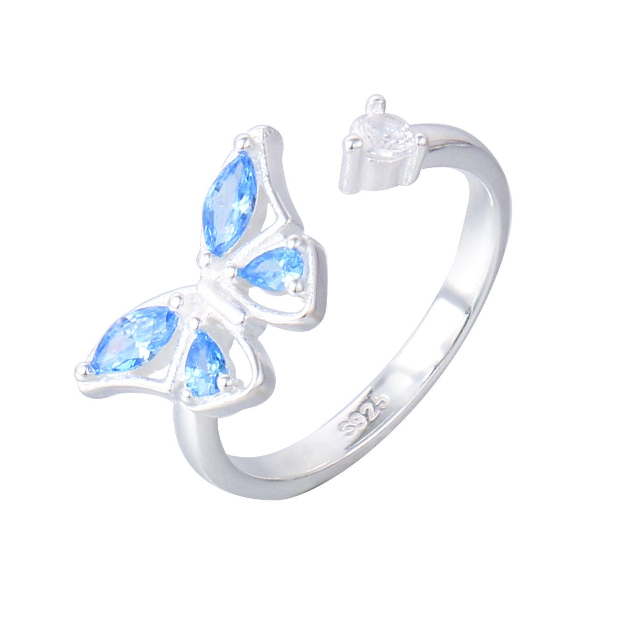 041-S925 Silver Blue Zircon Butterfly Ring