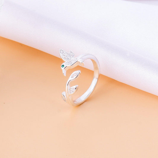 019-S925 Silver Zircon Hummingbird Elegant Women's Ring