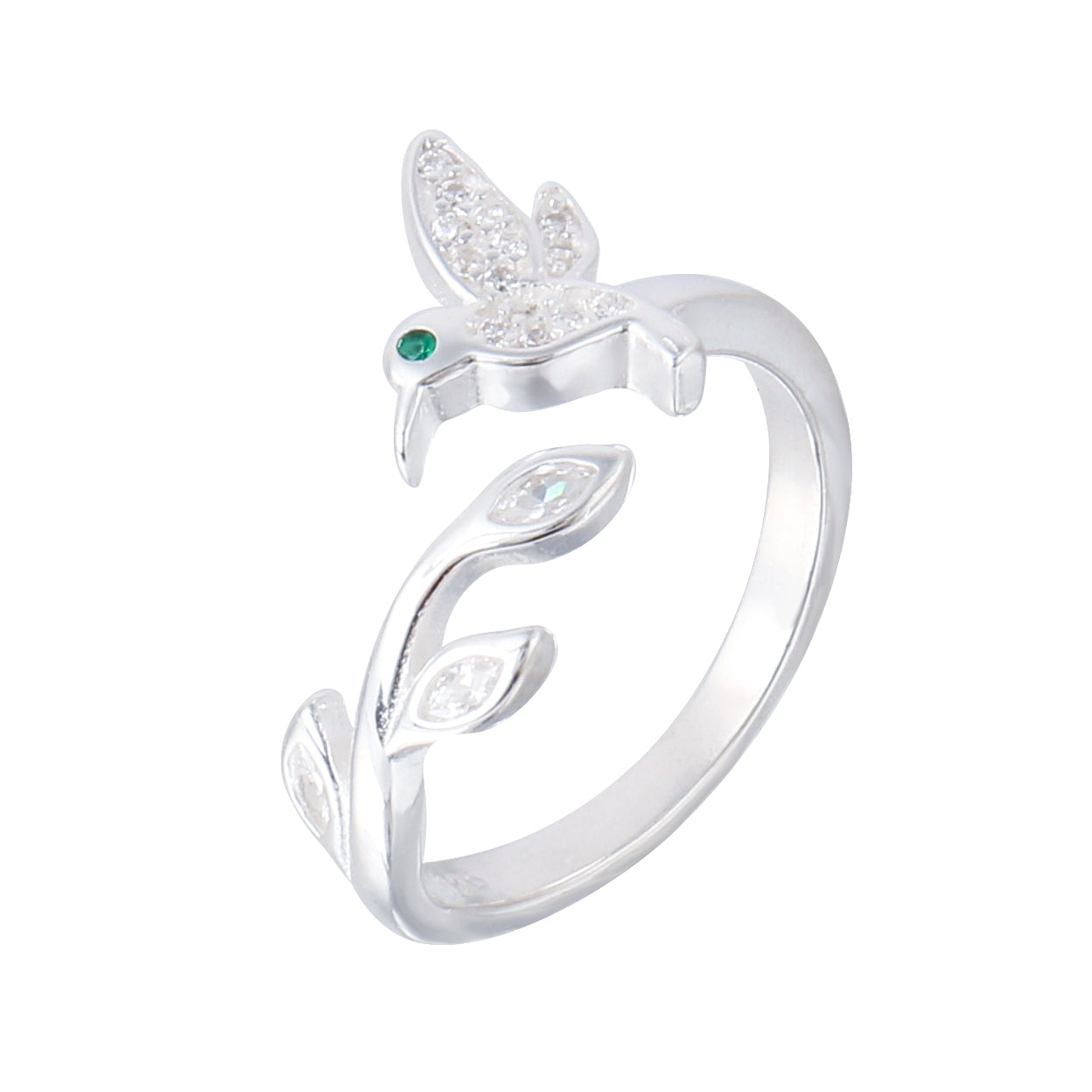 019-S925 Silver Zircon Hummingbird Elegant Women's Ring