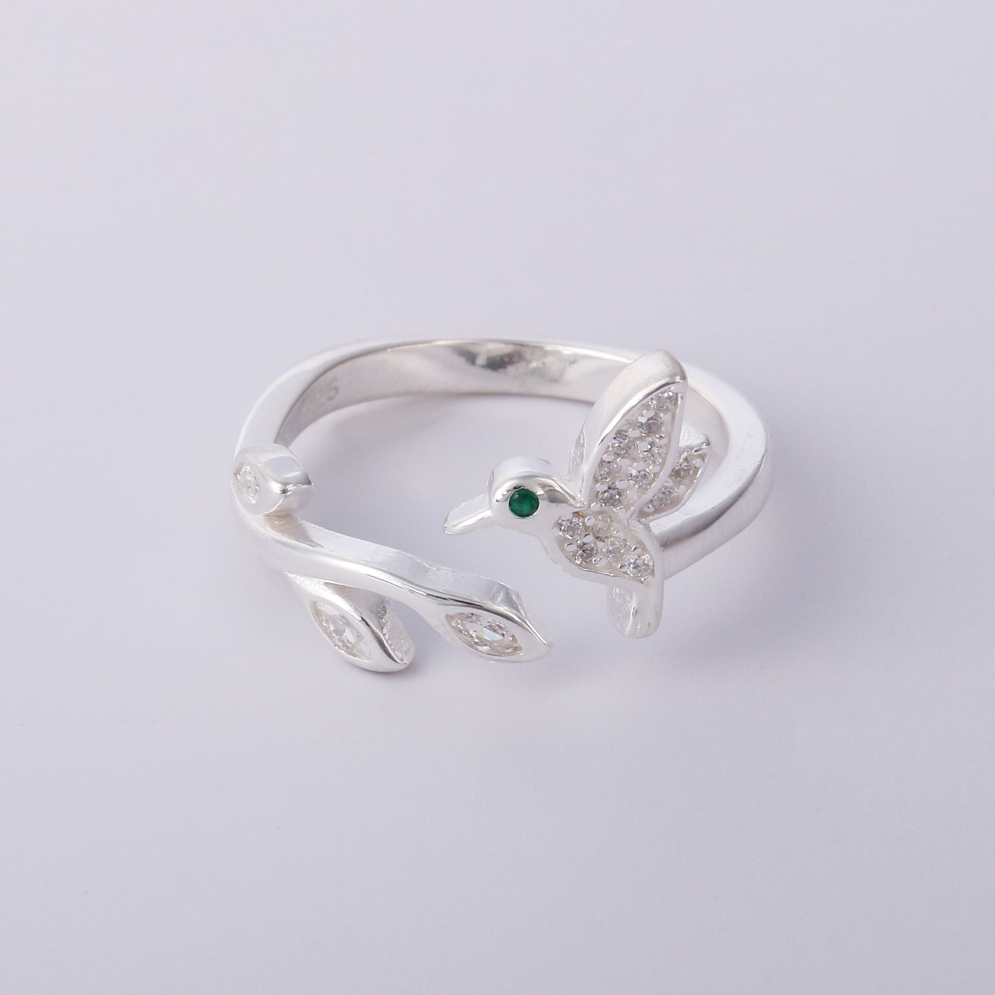 019-S925 Silver Zircon Hummingbird Elegant Women's Ring