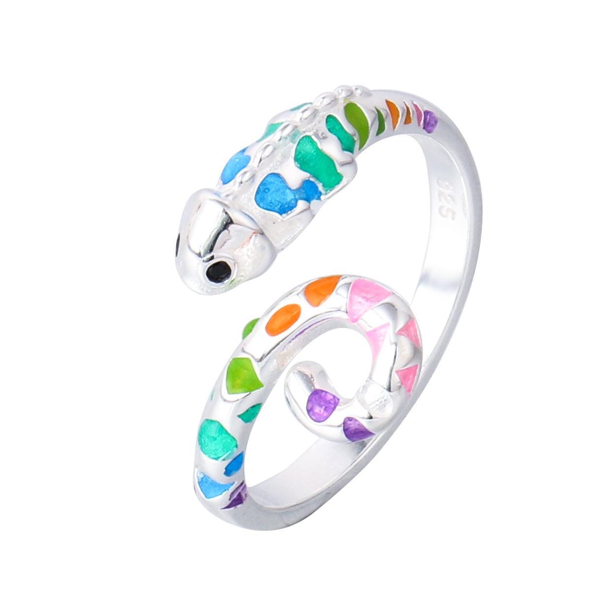 020-S925 silver enamel chameleon funny ring