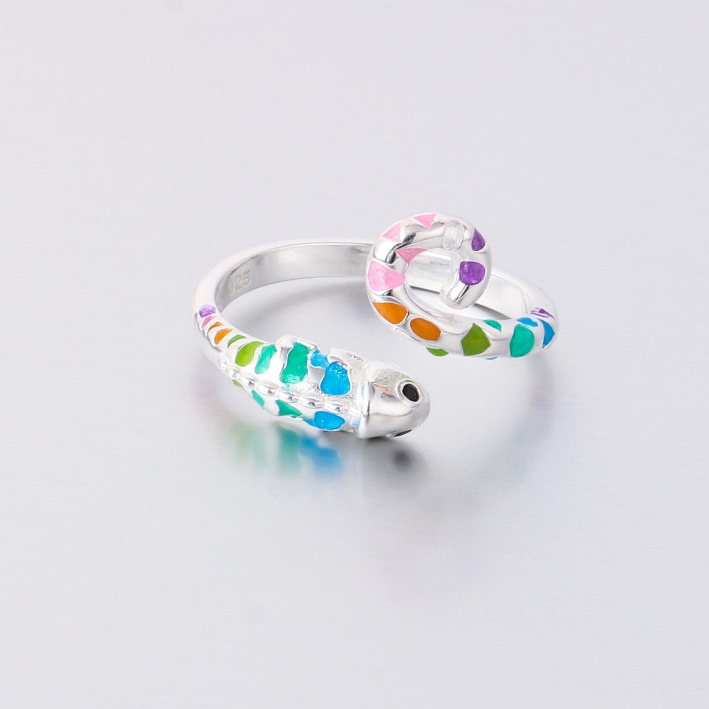 020-S925 silver enamel chameleon funny ring