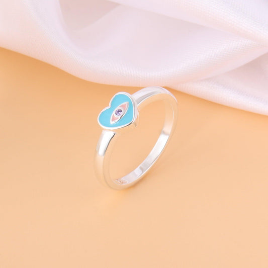 023-Infinite Charm: S925 Silver Blue Enamel Love Devil's Eye Ring