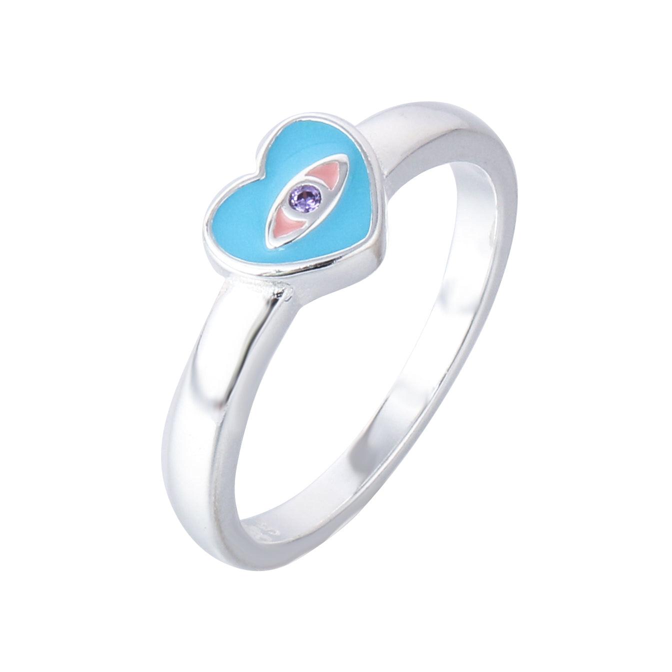 023-Infinite Charm: S925 Silver Blue Enamel Love Devil's Eye Ring