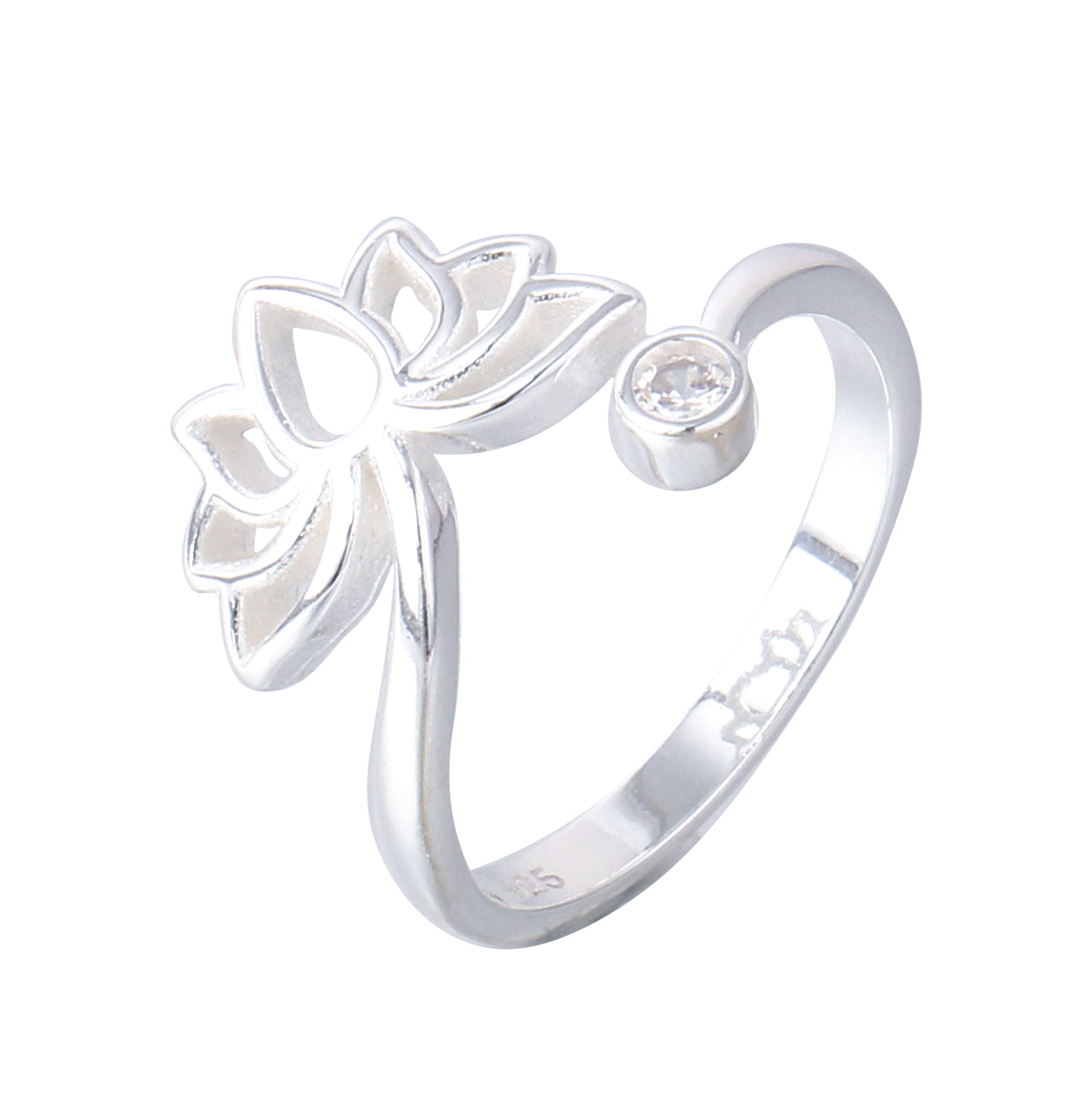 024-S925 Silver Lotus Zircon Open Ring: Blooming Elegance and Radiance