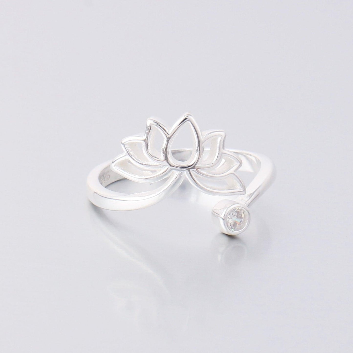 024-S925 Silver Lotus Zircon Open Ring: Blooming Elegance and Radiance