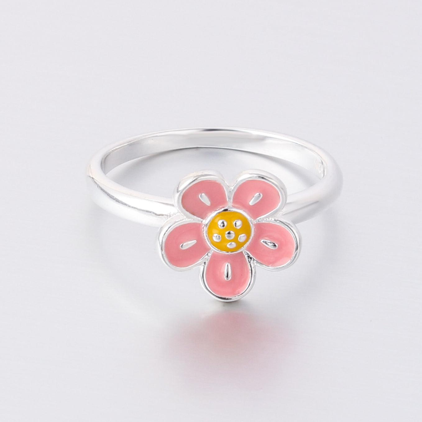 026-S925 Silver Enamel Flower Ring: A Cute Choice, Suitable for Kid and Lady