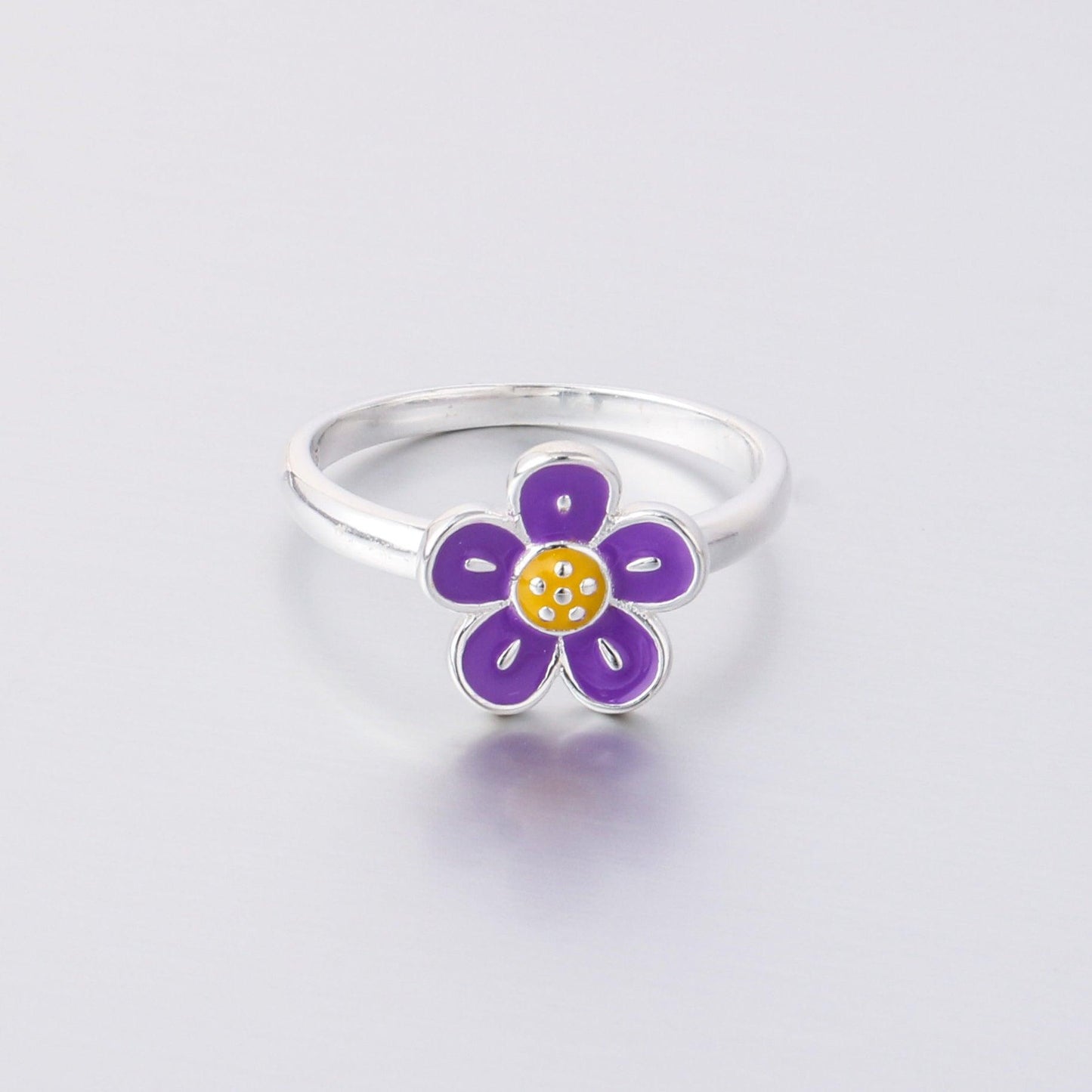 026-S925 Silver Enamel Flower Ring: A Cute Choice, Suitable for Kid and Lady