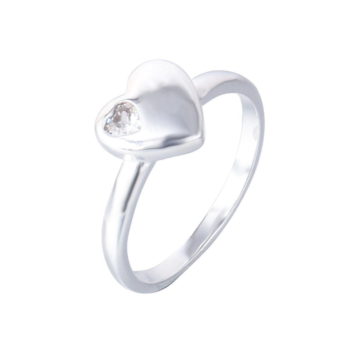 027-S925 Silver Heart Set Zircon Ring: Romantic Overflow