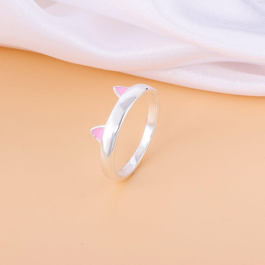 028-S925 Silver Pink Cat's ears Ring: Cute, Interesting and Simple Beauty