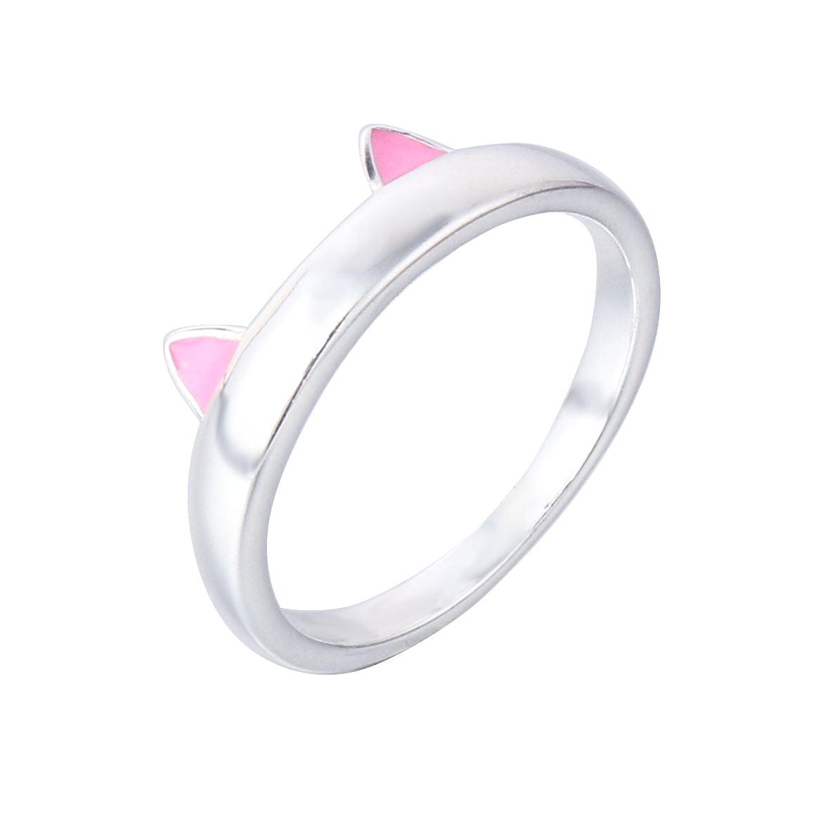 028-S925 Silver Pink Cat's ears Ring: Cute, Interesting and Simple Beauty