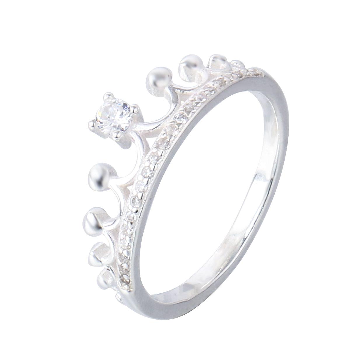 029-S925 silver white zircon simple crown shaped ring