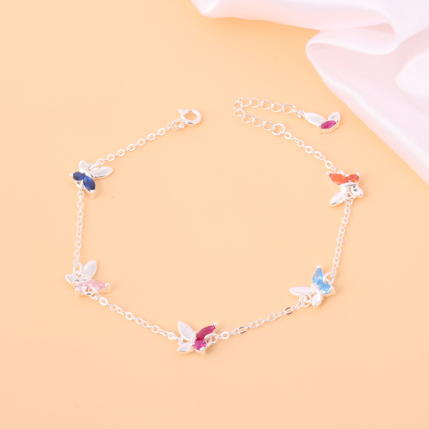 033-S925 Silver Colored Zircon Butterfly Women's Bracelet