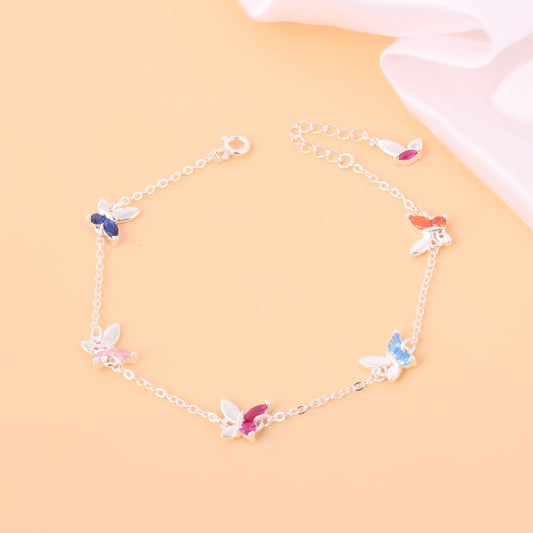 033-S925 Silver Colored Zircon Butterfly Women's Bracelet