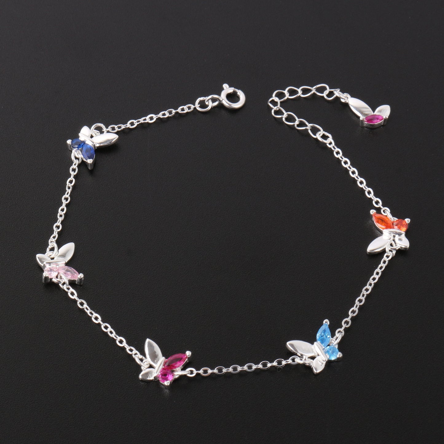 033-S925 Silver Colored Zircon Butterfly Women's Bracelet