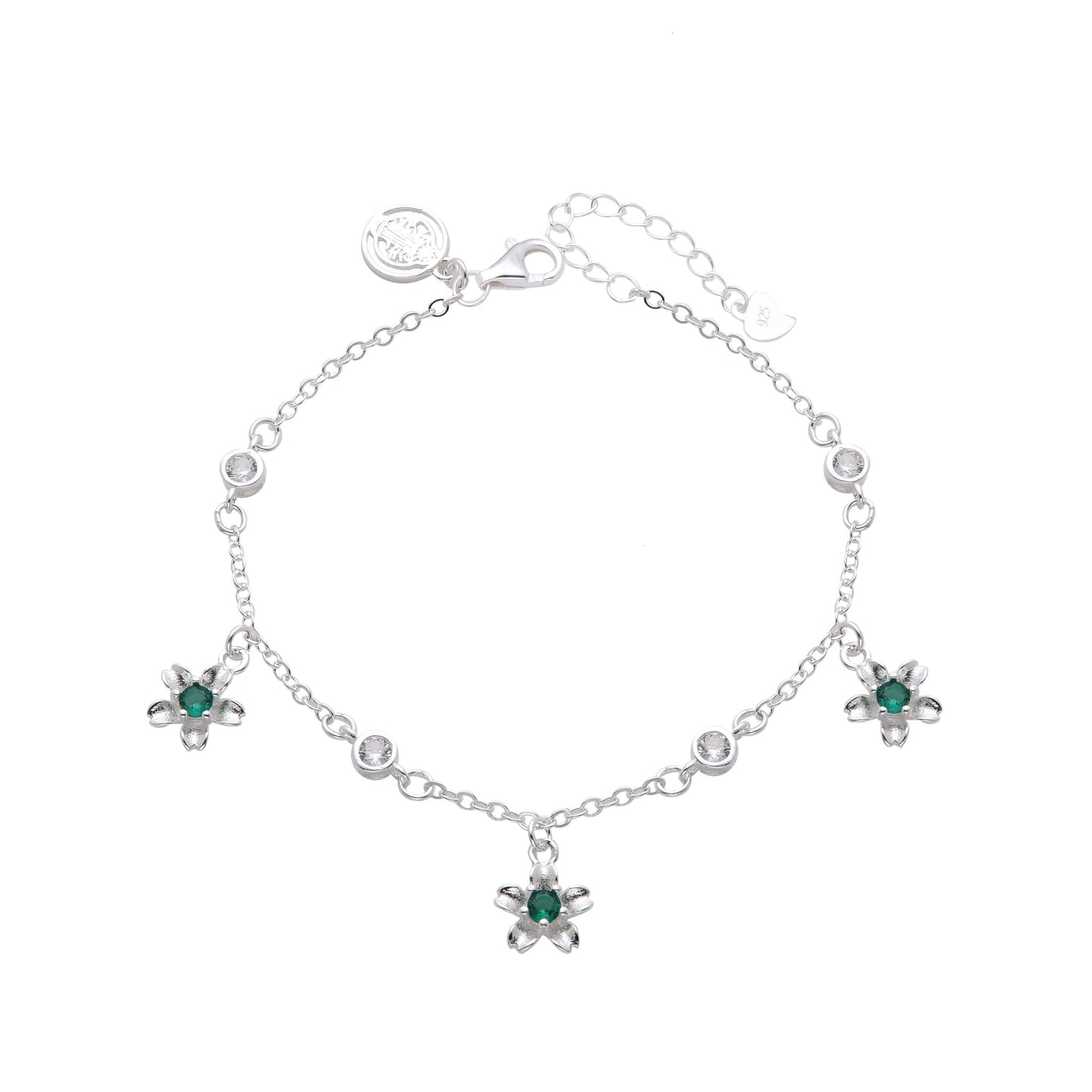 034-S925 Silver Zircon Flower Women's Bracelet