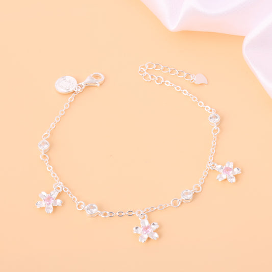 034-S925 Silver Zircon Flower Women's Bracelet
