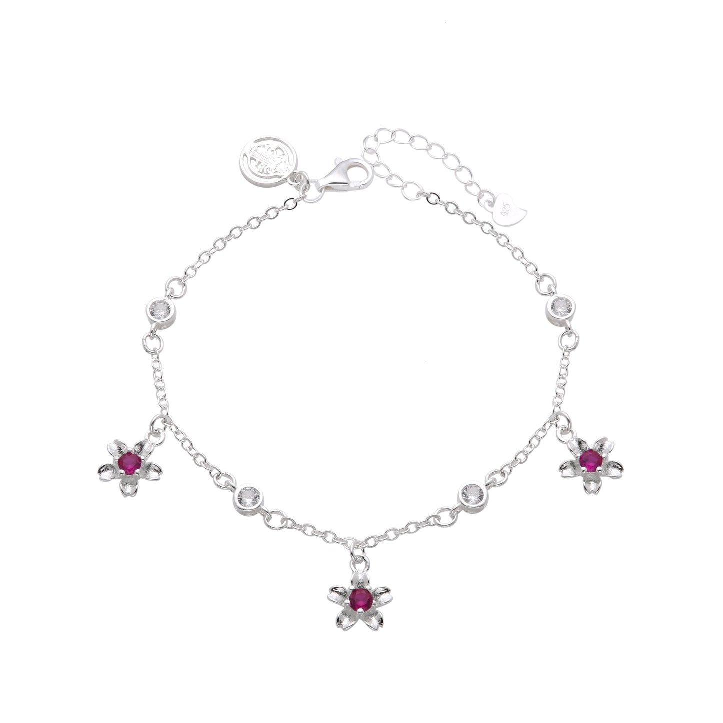 034-S925 Silver Zircon Flower Women's Bracelet
