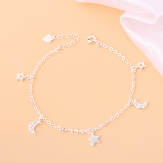 035-S925 Silver White Zircon Star Moon Women's Bracelet